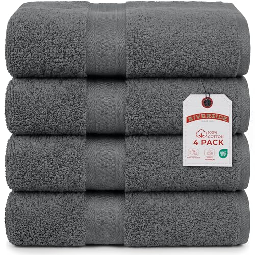 RIVERSIDE 4 Pack Luxury Large Bath Towels, 27x54 Inches, 600 GSM, Gray | 100% Cotton, Larger & Lightweight Towels for Shower & Bathroom, Highly Absorbent & Quick-Dry, Perfect for Daily Use - color: Gray, size: Bath Towels - 4 Pack