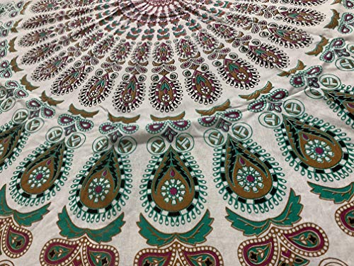 raajsee Mandala Round Beach Tapestry Hippie/Boho Beach Blanket Roundie/Indian Cotton Throw Bohemian Round Table Cloth/Yoga Mat Meditation Picnic Rugs 70 inch Circle (WHITE BROWN) - color: WHITE BROWN