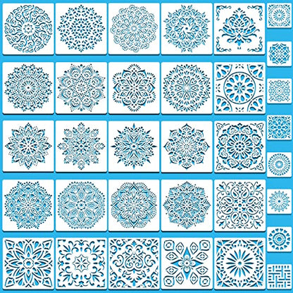 SUNFEEL Mandala Painting Craft Stencils Reusable Templates 6 x 6 in and 3.5 x 3.5 in, For Wood and Canvas, DIY Crafts and Furniture - style: B-Mandala