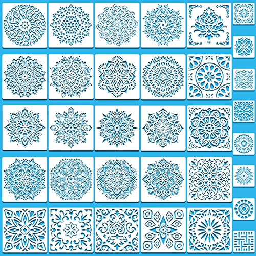 SUNFEEL Mandala Painting Craft Stencils Reusable Templates 6 x 6 in and 3.5 x 3.5 in, For Wood and Canvas, DIY Crafts and Furniture - style: B-Mandala