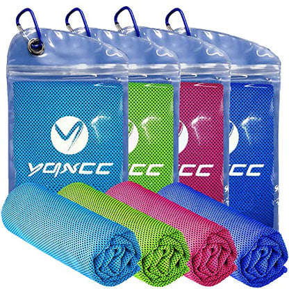 YQXCC 4 Pack Cooling Towels (47"x12"), Ice Cool Towels for Neck & Face - color: Light Blue/Dark Blue/Rose Red/Green