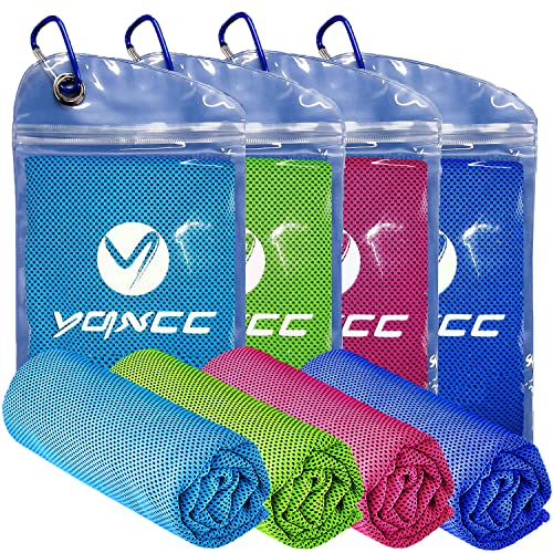 YQXCC 4 Pack Cooling Towels (47"x12"), Ice Cool Towels for Neck & Face - color: Light Blue/Dark Blue/Rose Red/Green