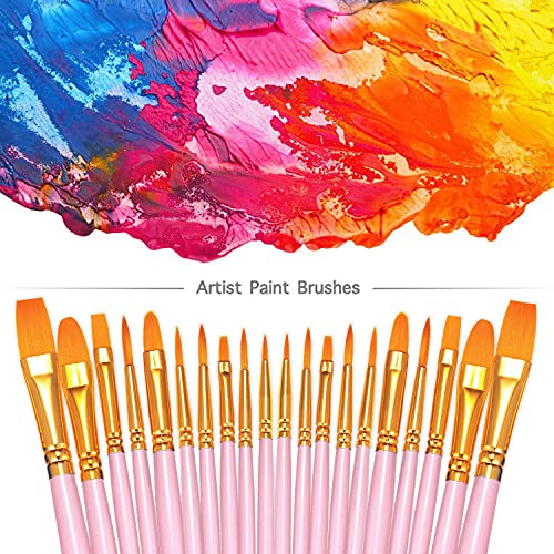 BOSOBO Paint Brushes Set, 10 Pack 100 Pcs Round Pointed Tip Paintbrushes Nylon Hair Artist Acrylic Paint Brushes for Acrylic Oil Watercolor, Face Nail Art, Miniature Detailing & Rock Painting, Pink - color: Pink, size: 10 Pack