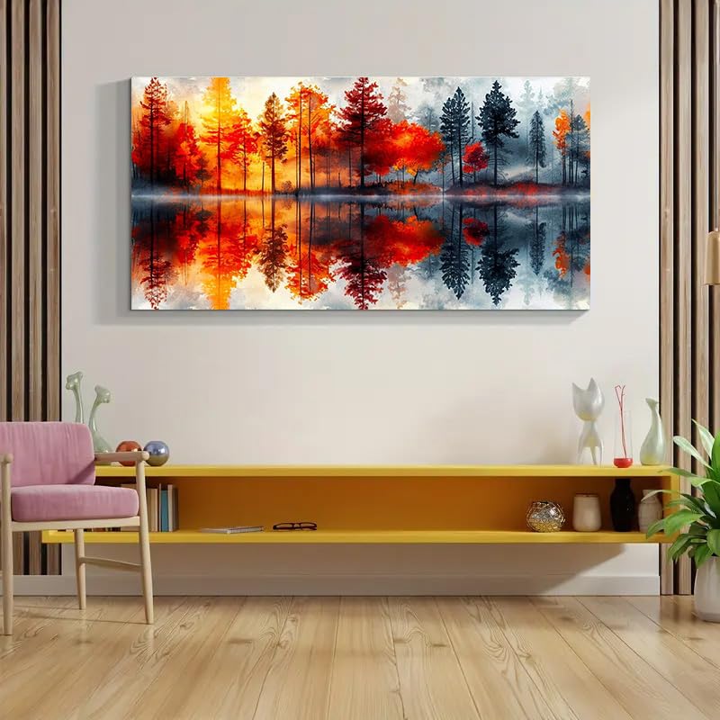 MOMDEDP 5D Lake & Forest Reflection Large Diamond Art Kit for Adults, 27.6x15.7 Inch Large Landscape Diamond Painting with Numbered Canvas, DIY Full Drill Gem Craft Kits, Serene Gift for Beginners