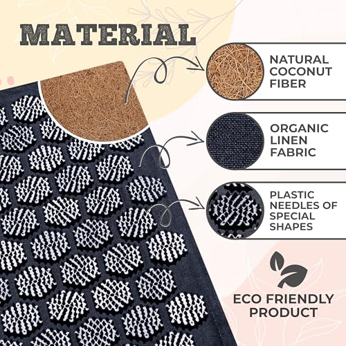 BalanceMate® Acupressure Mat Set with 6,210 Pressure Points for Pain Relief and Relaxation Kit for Back, Neck, and Sleep – Yoga and Meditation Pillow (Deep Black) - color: Deep Black