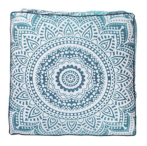 Popular Handicrafts Floor Pillow Cushion Cover - Hippie Mandala Square Ottoman Pouf Cover Indian Ombre Daybed Cotton Cushion Cover with Heavy Duty Zipper - Dog-Pets Bed, 22" Green Grey - color: Green and Grey, style: 22 Inchx 22 Inch Square Pillow cover