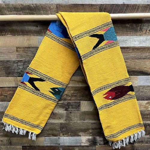 Open Road Goods Thick Mexican Yoga Blanket - Serape Fish Design - Handmade (Yellow) - color: Yellow