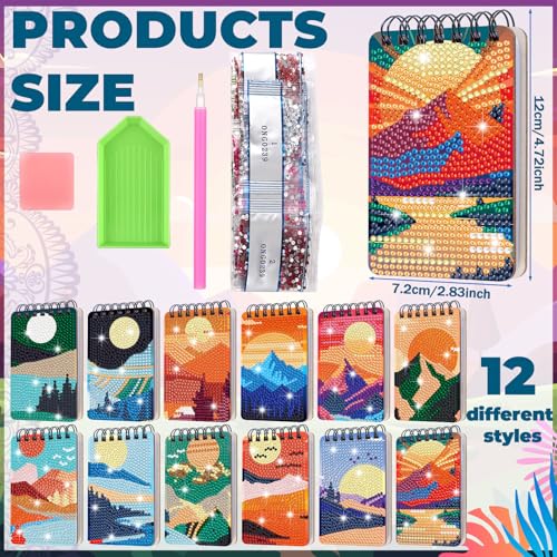 Fuyoooo 12 Pcs Landscape Diamond Art Notebook for Adults, 4.72 x 2.83 Inch | Natural Landscape Diamond Art Kits, DIY Sun Cover Notebook Diamond Painting for Beginners, 5d Journal Notepad Accessories - style: Landscape