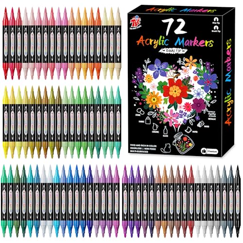 TBC The Best Crafts Acrylic Paint Markers, 72 Colors Dual Tip – Waterproof, Non-Toxic, Fast-Drying Art Pens for Rock Painting, Wood, Glass, Ceramic, Fabric - color: 72 Colors