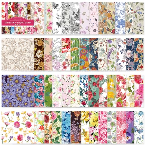 Origami Paper 50 Sheets, 6-Inch Square Double Sided Colored Craft Paper | 70GSM colorful paper,50 Vivid Pattern Origami Kit,DIY Hand Crafts,Arts Creativity,Easy to Fold,No-Fading.Rose - color: 50 sheets-rose