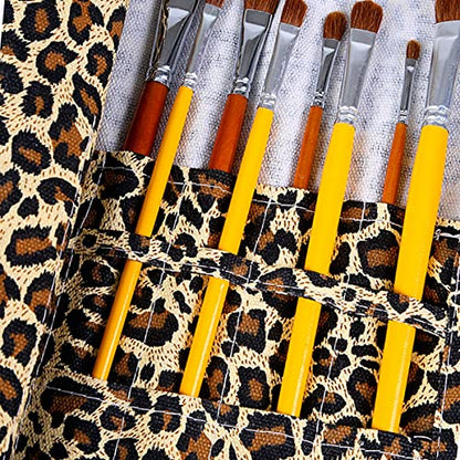 Yolufar 22 Slot Canvas Art Paint Brush Holder Canvas Brush Pouch Watercolor Paintbrushes Roll-Up Case Bag for Watercolor Oil Paint - Leopard Print Style - color: Style-1