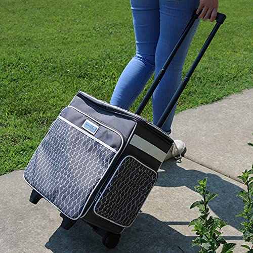 Everything Mary Rolling Scrapbook Storage Tote – Grey/White Diamond Craft Case for Paper, Binders, Beads, Scissors & Supplies – Telescoping Handle with Dual Wheels - color: Grey/White Diamond