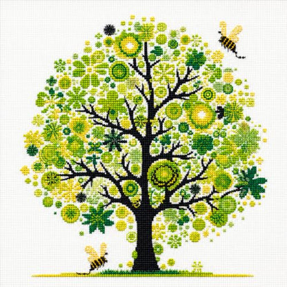 Zhenqing Green Tree of Life Stamped Cross Stitch Kit, 11CT Printed Peace Tree with Bees Pattern, 11.8 x 11.8 Inch DIY Embroidery Kit - color: Green Peace Tree