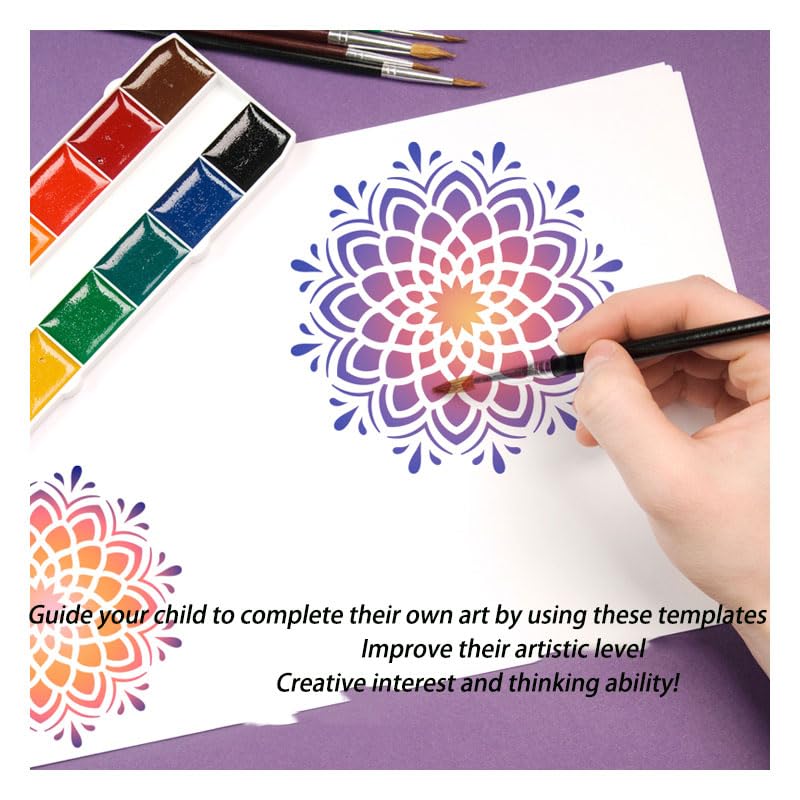 9 Pack 12x12 Inch Mandala Stencil Templates - Reusable Circular Art Stencils for Wall Painting, Canvas, Spray Art & DIY Craft Projects