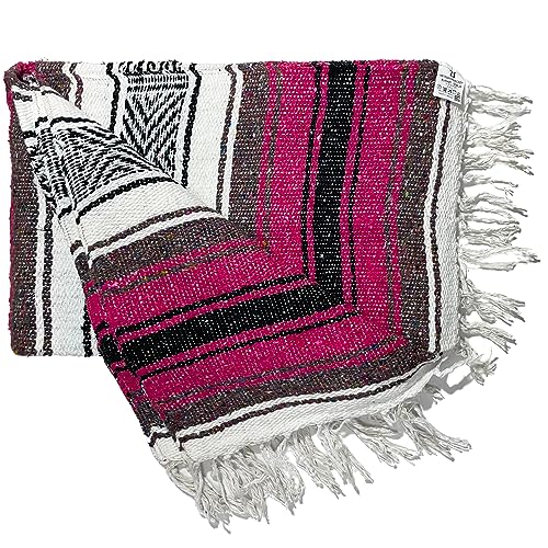 Genuine Oversized Artisan Mexican Falsa blanket (72inx48in) -Authentic Handcrafted Yoga Blanket, Beach Throw, Camping Essential, Picnic Mat, or Outdoor Wrap - color: Pink