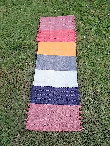 Jaipur art & Rugs Cotton Yoga Mat - Eco-Friendly Hand-Woven Rug - Non Slip & Thick (24”x72”x5mm) for Everyday Fitness at Home - Comfortable Extra-Long - color: Multi-7