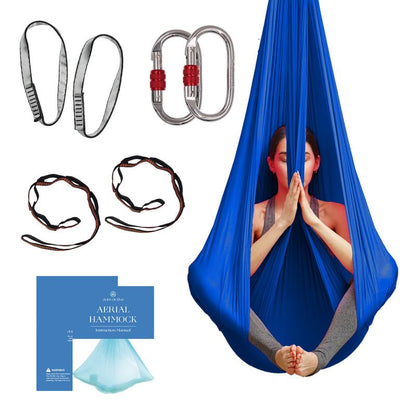 Aerial Yoga Hammock Swing, 4.5 Yards, Aerial Silks with Hardware - color: Navy, size: 4.5 yards