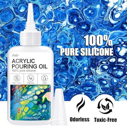 Limino Silicone Pouring Oil - 7oz, Pure, Non-Toxic, Odorless, Compatible with Acrylic or Watercolour, Cell Creation Activator