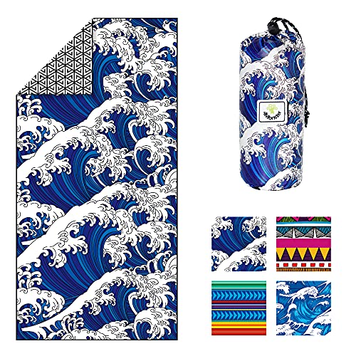 4Monster Quick Dry Beach Towel, Ultra Absorbent Microfiber Travel Towel, Lightweight & Compact for Beach, Swimming, Camping, Pool, Water Sports & Yoga - color: 25 Wave-a, size: 63.00" x 31.50"