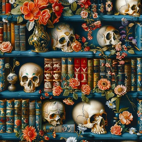 GEEHEIY Paint by Numbers Kit for Adults, Skull Bookself, 16 x 16 Inch | DIY Adult Paint by Number Kit on Canvas for Beginners, without Frame, Gothic Library Wall Decor, Stress Relief Craft Gift - color: TRTDNF1P101