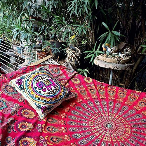 Popular Handicrafts Tapestry Wall Hanging Hippie Mandala Bohemian Hippy Psychedelic Design Indian Peacock Meditation Gypsy Tapestries Bedspread 30 x 40 Inches (76 x 101 cms), Blue - color: Red_Yellow, size: 40"L x 30"W