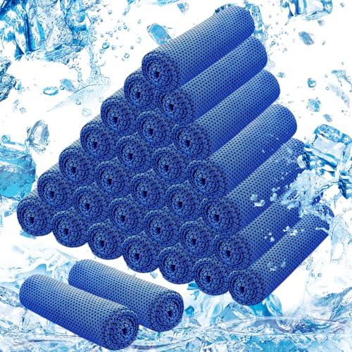 30Pack Cooling Towels Bulk Ice Microfiber Wraps for Neck and Face - color: Dark Blue