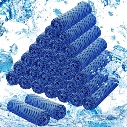 30Pack Cooling Towels Bulk Ice Microfiber Wraps for Neck and Face - color: Dark Blue