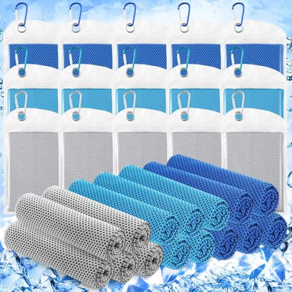 Hosuly 15 Pcs Cooling Towels 40" x 12", Dark Blue,Light Blue,Light Gray - color: Dark Blue,light Blue,light Gray