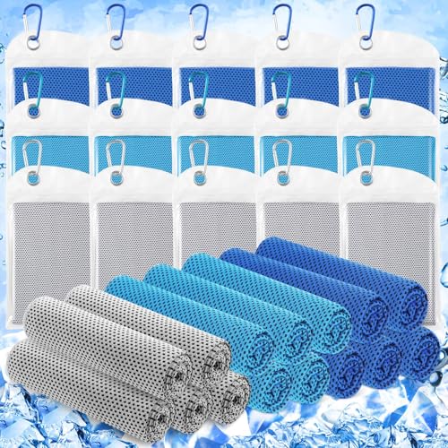 Hosuly 15 Pcs Cooling Towels 40" x 12", Dark Blue,Light Blue,Light Gray - color: Dark Blue,light Blue,light Gray