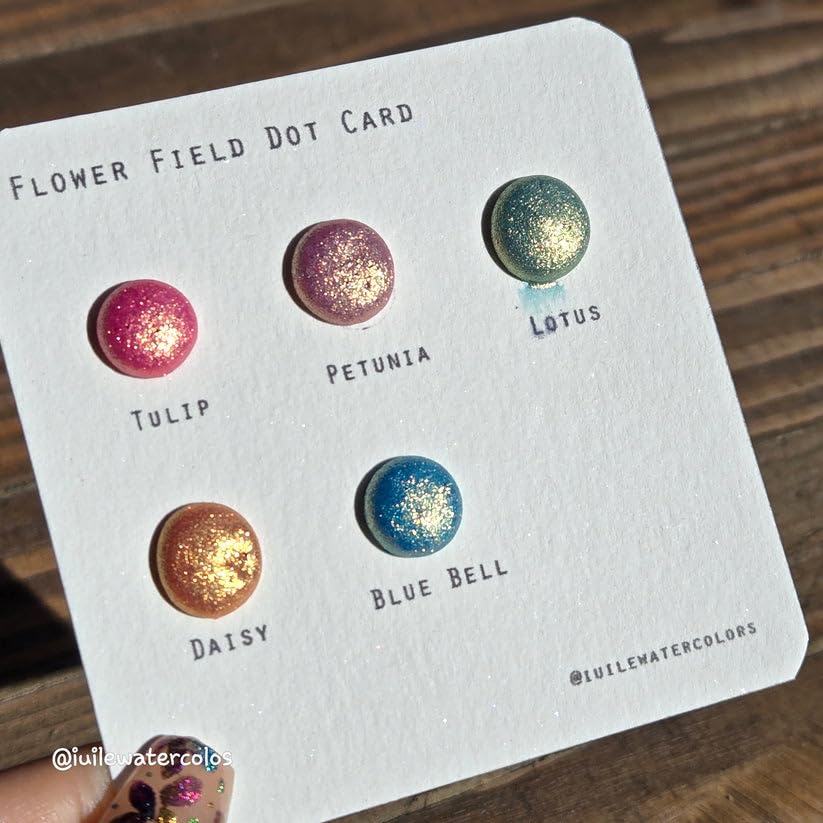 IUILE Handmade Watercolor Paints - Flower Field Dot Card (5 Colors) - Metallic, Shiny, Shimmer - color: Flower Field Dot