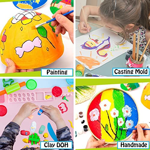 Painting Stations,Silicone Art Mat [1x Apron,1 Pair Oversleeve,20 Pieces Brushes] Painting Craft Mats 21"X17" with Detachable Cup for Resin for Kids Gift,Paint, Clay, DIY Projects - color: Blue