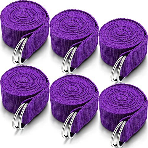 6 Pcs Yoga Straps for Stretching 8 Ft, Safe D Ring Buckle - color: Purple