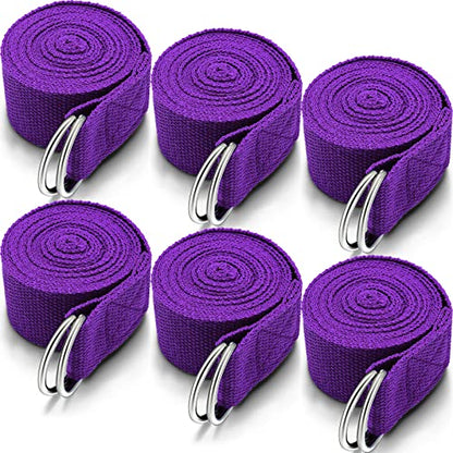 6 Pcs Yoga Straps for Stretching 8 Ft, Safe D Ring Buckle - color: Purple