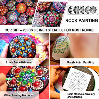 Augshy 58PCS Mandala Dotting Tools Set with a Blue Zipper Waterproof Storage Bag for Painting Rocks - style: Mandala Style A