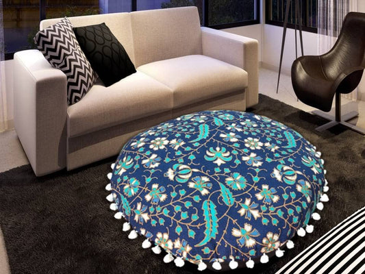 18 Inch Round Pillow “Cover Only” Floor Pillow Cover Cushion Case Chic Seating Area Throw Pillows for Adults Kids Hippie Pouf Covers Boho Decor Home (18” Pillow Cover,Without Filler) - color: Poufmdc17a, size: 18" x 18" (Pack of 1)