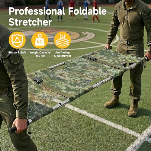 Folding Stretcher for Medical Emergency with Heavy Duty Handles - color: Camo