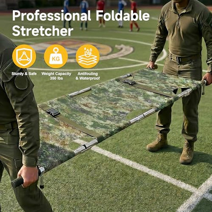 Folding Stretcher for Medical Emergency with Heavy Duty Handles - color: Camo
