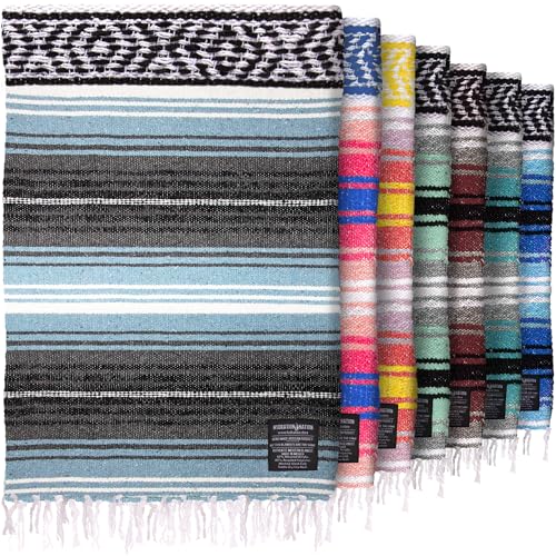 Hydration Nation Authentic Large Handwoven Mexican Blanket - Soft Yoga- Durable Serape- Lightweight Falsa, Beach, Camping, Picnic, Outdoor Blanket 70"x50" - Aqua Sky - color: Aqua Sky