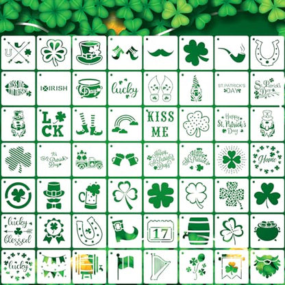 AUGSHY 56 Pack St Patricks Day Stencils, 3 Inch Clover Craft Templates | Clover Theme Templates, Window Party Home Decor, Painting on Wood Slice Crafts, Holiday Scratch Art Ornaments - style: St Patrick's