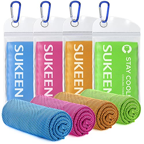 Sukeen Cooling Towels 4 Pack (40"x 12"), Microfiber Cool Towel,Soft Breathable Chilly Towel for Yoga, Golf, Gym, Camping, Running, Workout & More Activities - color: Lake Blue+pink+orange+green