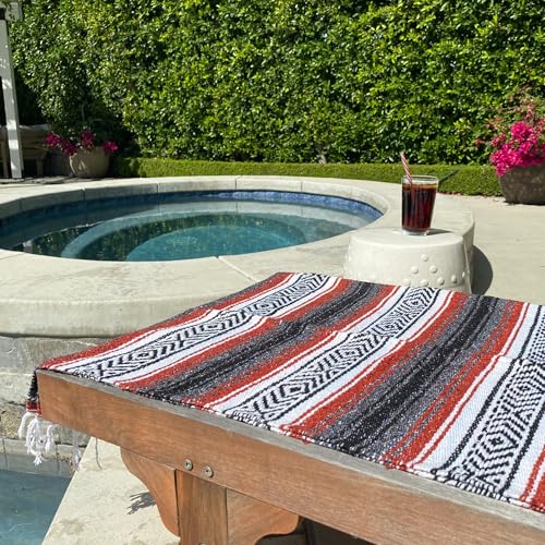 Del Mex Classic Mexican Blanket, Large Authentic Woven Falsa Throw (70"x50"), Artisan Southwest Décor for Beach, Yoga, Outdoors (Terracotta) - color: Terracotta