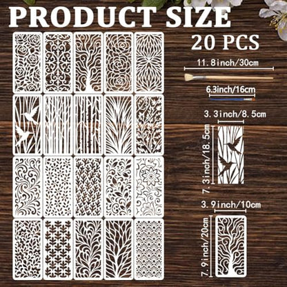 20pcs Flower Stencils for Painting Texture Stencils for Crafts Reusable Plant Patterns Floral Templates for Painting on Wood Wall Furniture Card Canvas Fabric Paper Scrapbook - style: Floral Plants