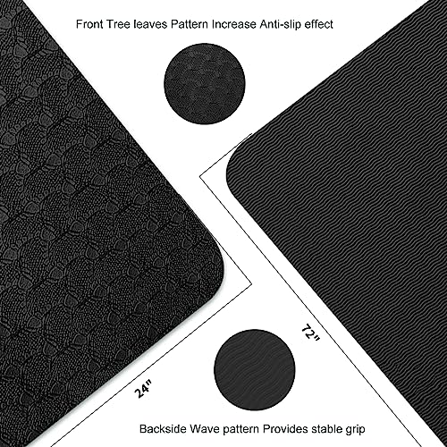 Yoga Mat 1/3" (8mm) Thick Non-Slip, Women Men Fitness & Exercise Mat, 72"Lx24"W Eco-Friendly TPE Workout Mat with Carrying Strap for Yoga, Pilates, Home Gym, Floor Exercises - color: Black