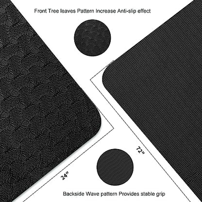 Yoga Mat 1/3" (8mm) Thick Non-Slip, Women Men Fitness & Exercise Mat, 72"Lx24"W Eco-Friendly TPE Workout Mat with Carrying Strap for Yoga, Pilates, Home Gym, Floor Exercises - color: Black