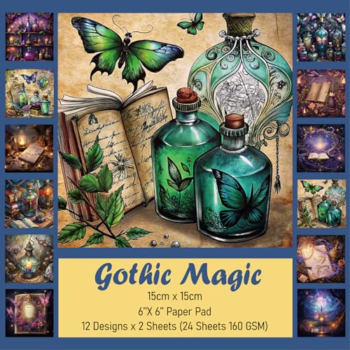 6x6" Scrapbooking Paper Pad Single Sided Decorative Colored Papers | 160GSM 12 Patterned 24 Sheets Cardstock,Art Paper for Craft Paper Present Wrapping DIY Junk Journal Supplies.Gothic Magic - color: 160GSM-Gothic Magic