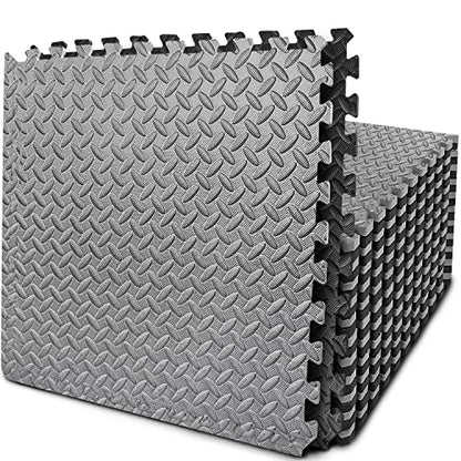 BEAUTYOVO Puzzle Exercise Mat with 12/24/48 Tiles Interlocking Foam Gym Mats, 24'' x 24'' EVA Foam Floor Tiles, Protective Flooring Mats for Gym Equipment - color: 96 Sq.ft/24 Tiles - Black & Gray