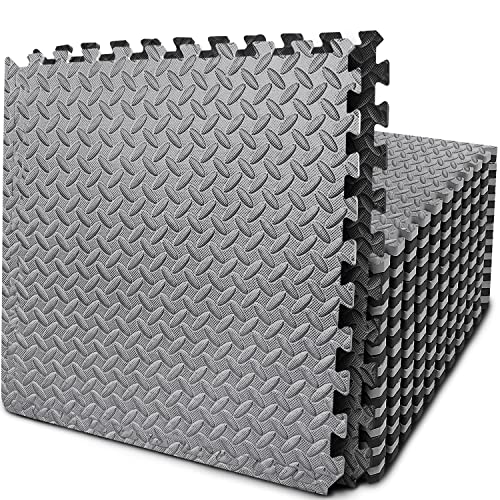 BEAUTYOVO Puzzle Exercise Mat with 12/24/48 Tiles Interlocking Foam Gym Mats, 24'' x 24'' EVA Foam Floor Tiles, Protective Flooring Mats for Gym Equipment - color: 96 Sq.ft/24 Tiles - Black & Gray