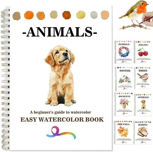 Watercolor Workbooks Coloring Book Beginner Friendly Painting Kit Easy Nature Scenes Paint Set Art Crafts for Creative Exploration Gift for Adults (Animals, Without Palette) - color: Animals, size: Without Palette