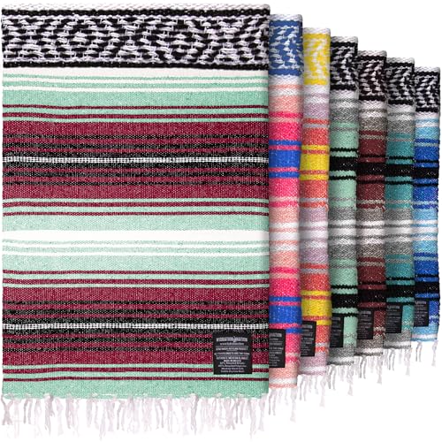 Hydration Nation Authentic Large Handwoven Mexican Blanket - Soft Yoga- Durable Serape- Lightweight Falsa, Beach, Camping, Picnic, Outdoor Blanket 70"x50" - Miami Vice - color: Miami Vice