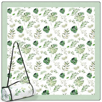 DEWUR Picnic Blankets 79"x79" Extra Large Outdoor Blanket Beach Blanket Waterproof SandProof Picnic Mat Washable Foldable Portable for Grass Lawn Beach Camping (Green with Leaves) - color: Green With Leaves